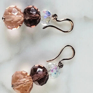 Artisan Crystal Bead Earrings Faceted Pink AB Irridescent Delicate Roman…